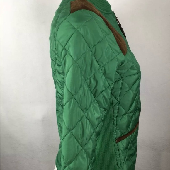 Ralph Lauren Sport Quilted Jacket Green W/ 100% Calf Suede Brown Trim - Picture 2 of 6